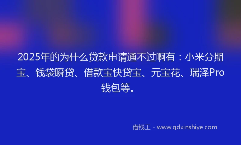 2025年的为什么贷款申请通不过啊有：小米分期宝、钱袋瞬贷、借款宝快贷宝、元宝花、瑞泽Pro钱包等。