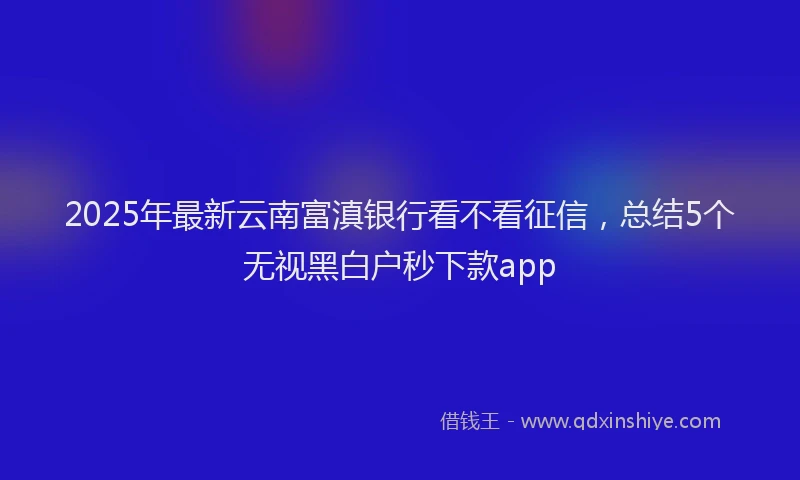 2025年最新云南富滇银行看不看征信，总结5个无视黑白户秒下款app