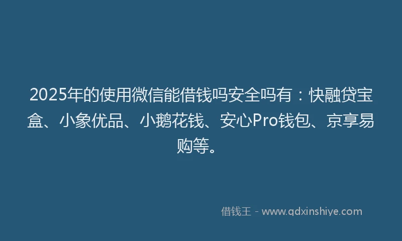 2025年的使用微信能借钱吗安全吗有：快融贷宝盒、小象优品、小鹅花钱、安心Pro钱包、京享易购等。