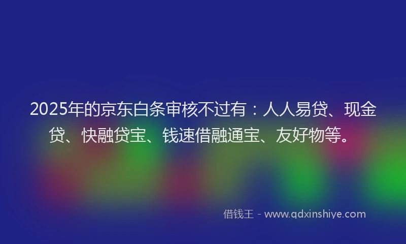 2025年的京东白条审核不过有：人人易贷、现金贷、快融贷宝、钱速借融通宝、友好物等。