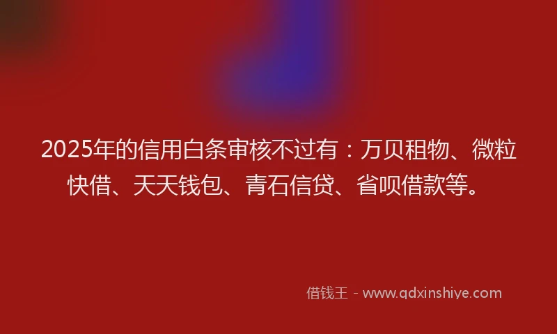 2025年的信用白条审核不过有：万贝租物、微粒快借、天天钱包、青石信贷、省呗借款等。
