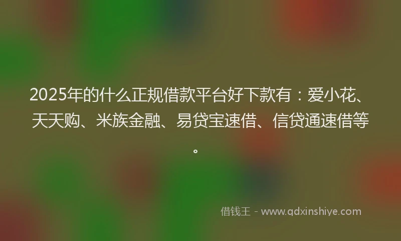 2025年的什么正规借款平台好下款有：爱小花、天天购、米族金融、易贷宝速借、信贷通速借等。