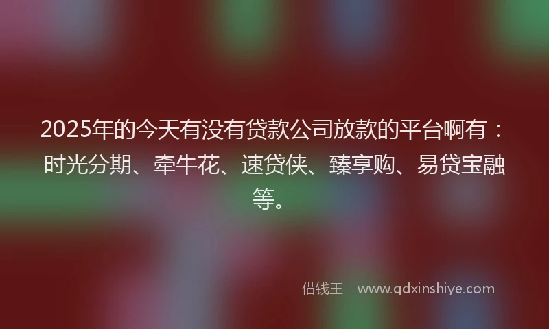 2025年的今天有没有贷款公司放款的平台啊有：时光分期、牵牛花、速贷侠、臻享购、易贷宝融等。