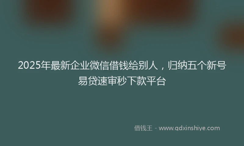 2025年最新企业微信借钱给别人，归纳五个新号易贷速审秒下款平台