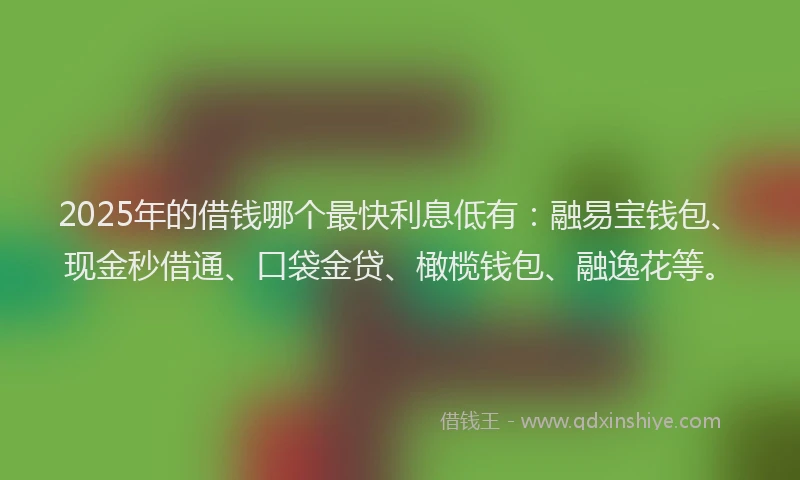 2025年的借钱哪个最快利息低有：融易宝钱包、现金秒借通、口袋金贷、橄榄钱包、融逸花等。