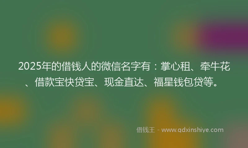 2025年的借钱人的微信名字有：掌心租、牵牛花、借款宝快贷宝、现金直达、福星钱包贷等。