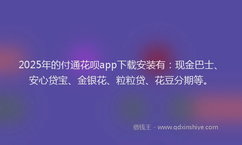 2025年的付通花呗app下载安装有：现金巴士、安心贷宝、金银花、粒粒贷、花豆分期等。