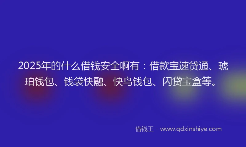 2025年的什么借钱安全啊有：借款宝速贷通、琥珀钱包、钱袋快融、快鸟钱包、闪贷宝盒等。