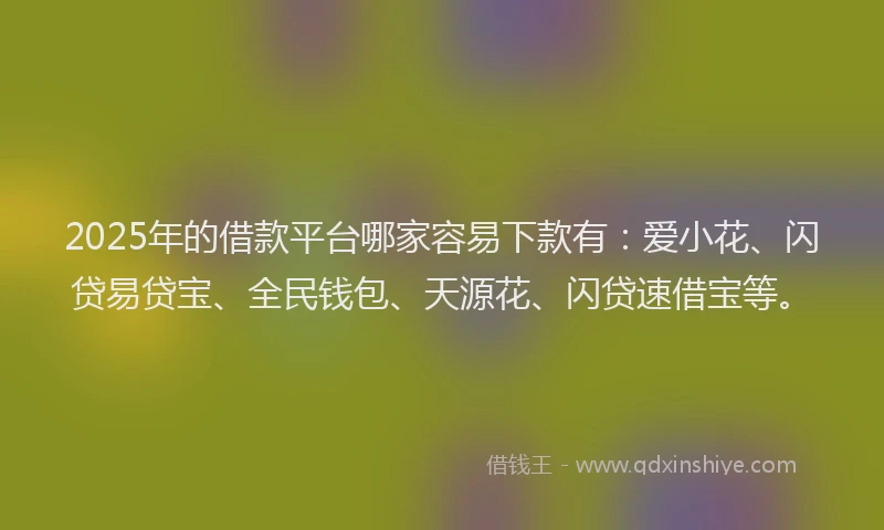 2025年的借款平台哪家容易下款有：爱小花、闪贷易贷宝、全民钱包、天源花、闪贷速借宝等。