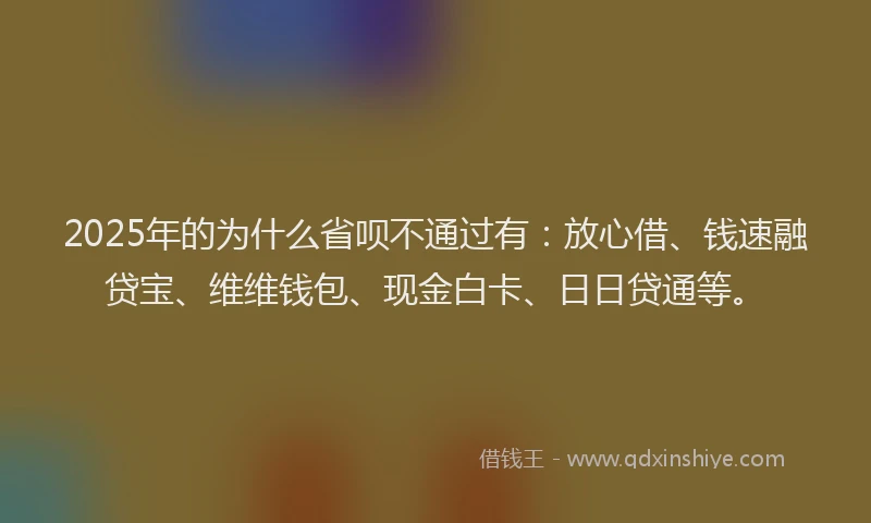 2025年的为什么省呗不通过有：放心借、钱速融贷宝、维维钱包、现金白卡、日日贷通等。