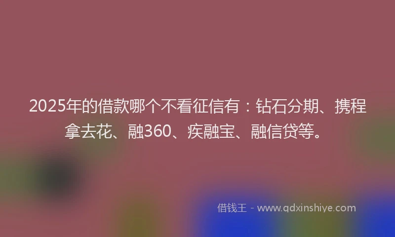 2025年的借款哪个不看征信有：钻石分期、携程拿去花、融360、疾融宝、融信贷等。