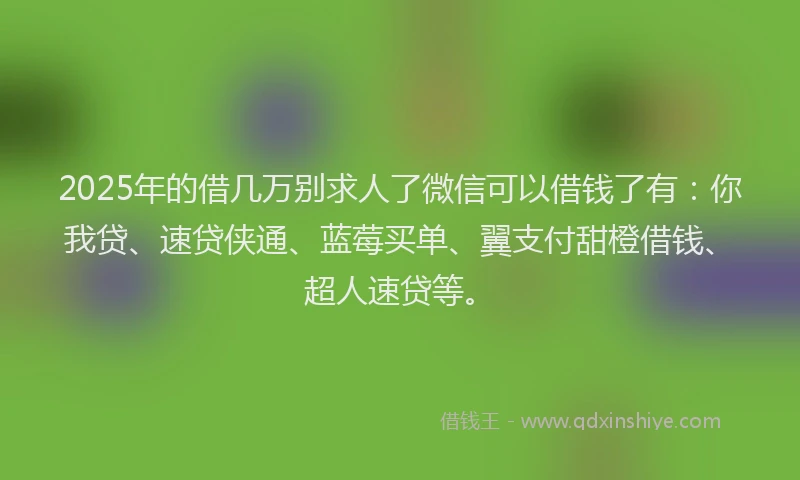 2025年的借几万别求人了微信可以借钱了有：你我贷、速贷侠通、蓝莓买单、翼支付甜橙借钱、超人速贷等。