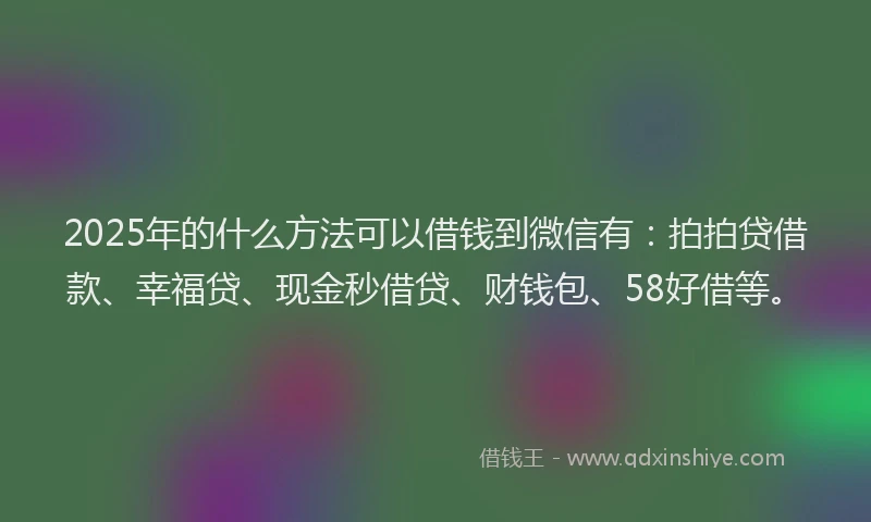 2025年的什么方法可以借钱到微信有：拍拍贷借款、幸福贷、现金秒借贷、财钱包、58好借等。