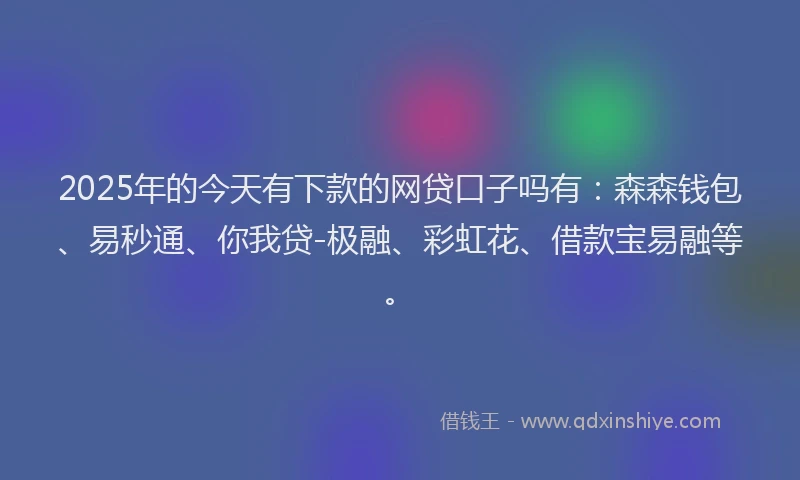 2025年的今天有下款的网贷口子吗有：森森钱包、易秒通、你我贷-极融、彩虹花、借款宝易融等。