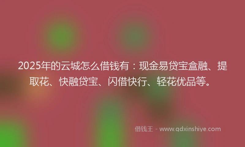 2025年的云城怎么借钱有：现金易贷宝盒融、提取花、快融贷宝、闪借快行、轻花优品等。