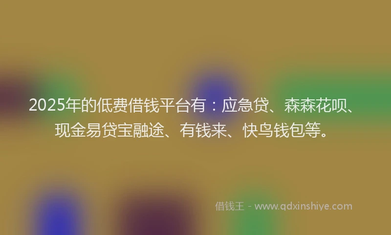 2025年的低费借钱平台有：应急贷、森森花呗、现金易贷宝融途、有钱来、快鸟钱包等。