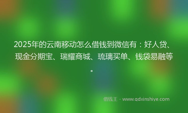 2025年的云南移动怎么借钱到微信有：好人贷、现金分期宝、瑞耀商城、琉璃买单、钱袋易融等。