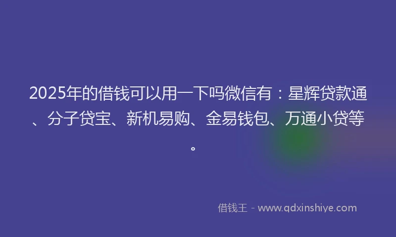 2025年的借钱可以用一下吗微信有：星辉贷款通、分子贷宝、新机易购、金易钱包、万通小贷等。