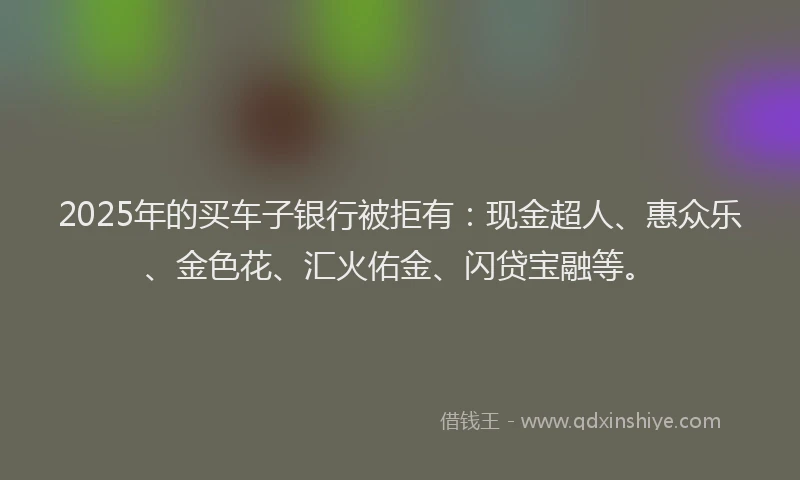 2025年的买车子银行被拒有：现金超人、惠众乐、金色花、汇火佑金、闪贷宝融等。