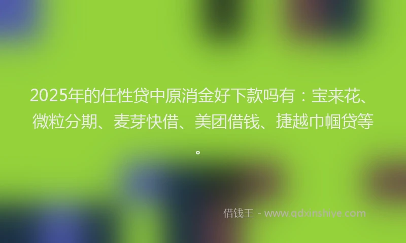 2025年的任性贷中原消金好下款吗有：宝来花、微粒分期、麦芽快借、美团借钱、捷越巾帼贷等。