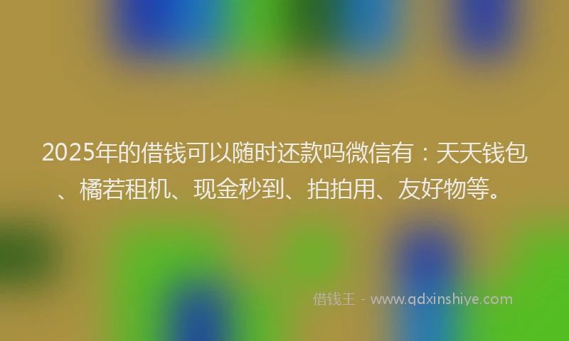 2025年的借钱可以随时还款吗微信有：天天钱包、橘若租机、现金秒到、拍拍用、友好物等。