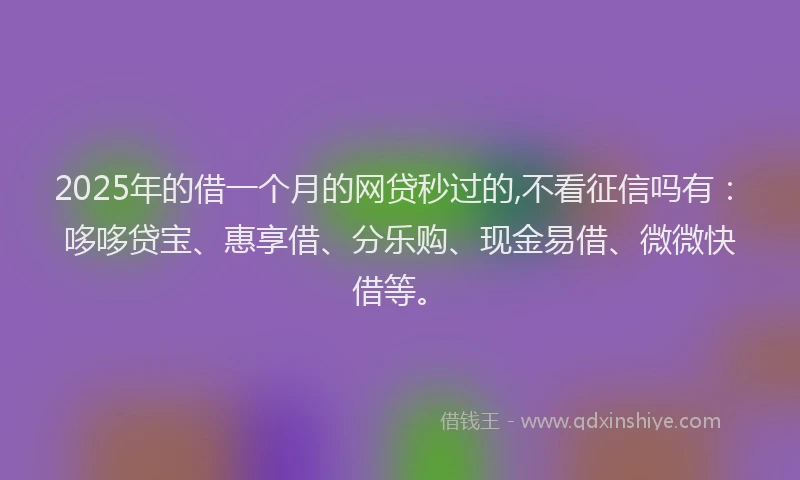 2025年的借一个月的网贷秒过的,不看征信吗有：哆哆贷宝、惠享借、分乐购、现金易借、微微快借等。