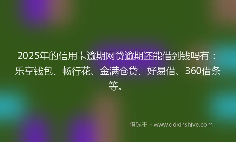 2025年的信用卡逾期网贷逾期还能借到钱吗有：乐享钱包、畅行花、金满仓贷、好易借、360借条等。