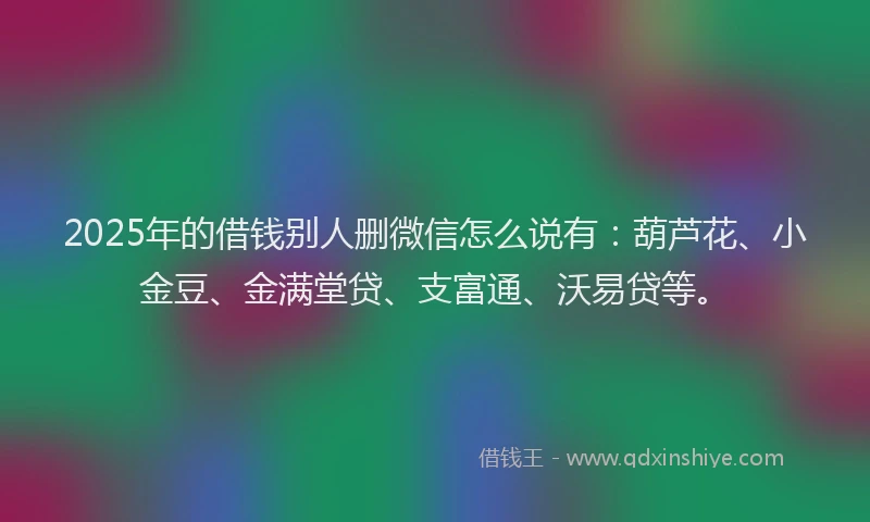 2025年的借钱别人删微信怎么说有：葫芦花、小金豆、金满堂贷、支富通、沃易贷等。