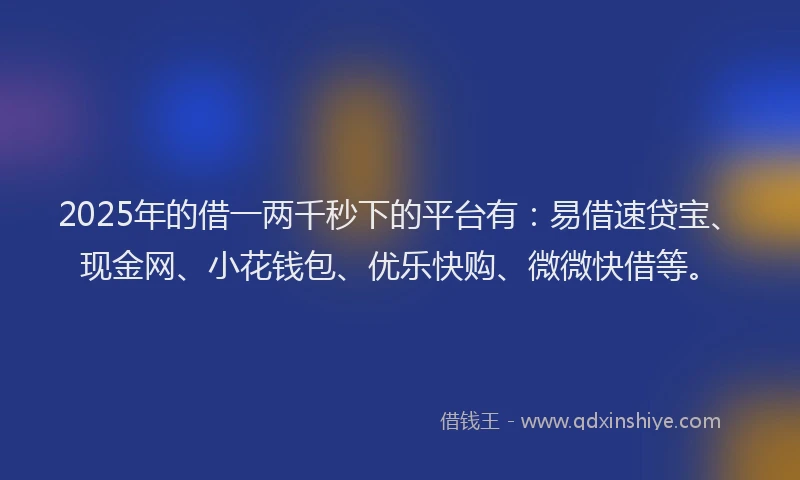 2025年的借一两千秒下的平台有：易借速贷宝、现金网、小花钱包、优乐快购、微微快借等。