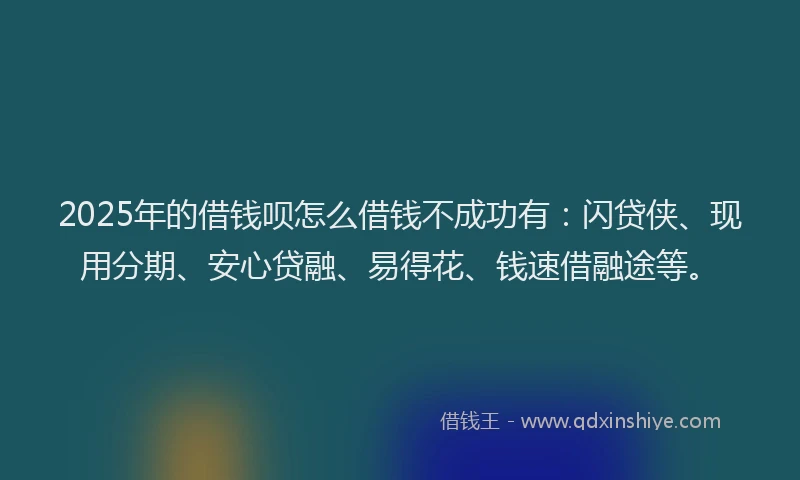 2025年的借钱呗怎么借钱不成功有：闪贷侠、现用分期、安心贷融、易得花、钱速借融途等。
