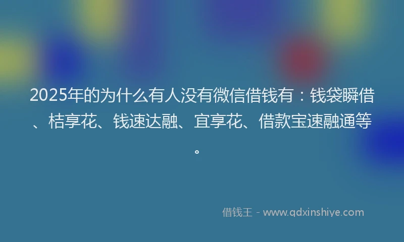 2025年的为什么有人没有微信借钱有：钱袋瞬借、桔享花、钱速达融、宜享花、借款宝速融通等。