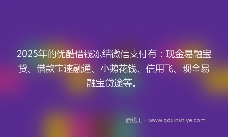 2025年的优酷借钱冻结微信支付有：现金易融宝贷、借款宝速融通、小鹅花钱、信用飞、现金易融宝贷途等。