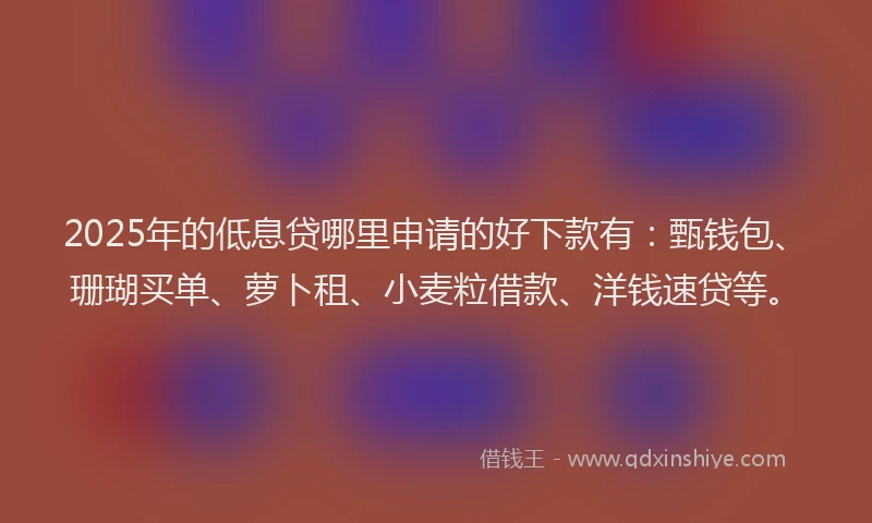 2025年的低息贷哪里申请的好下款有：甄钱包、珊瑚买单、萝卜租、小麦粒借款、洋钱速贷等。
