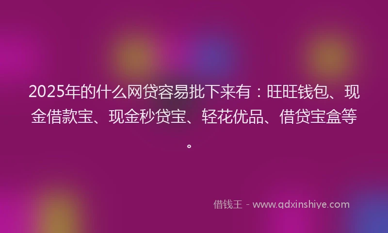 2025年的什么网贷容易批下来有：旺旺钱包、现金借款宝、现金秒贷宝、轻花优品、借贷宝盒等。