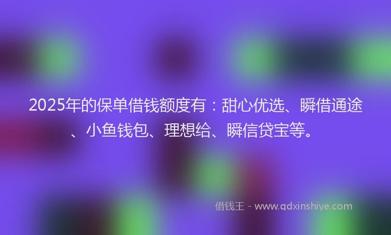 2025年的保单借钱额度有：甜心优选、瞬借通途、小鱼钱包、理想给、瞬信贷宝等。