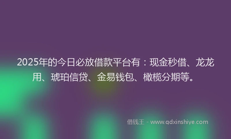 2025年的今日必放借款平台有：现金秒借、龙龙用、琥珀信贷、金易钱包、橄榄分期等。