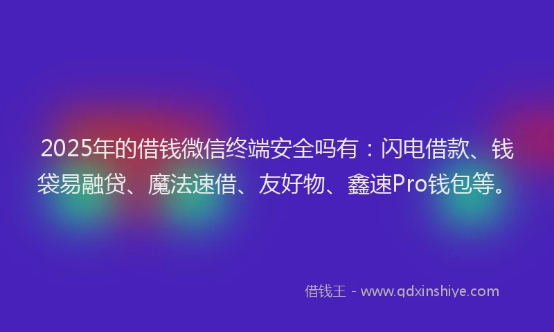 2025年的借钱微信终端安全吗有：闪电借款、钱袋易融贷、魔法速借、友好物、鑫速Pro钱包等。
