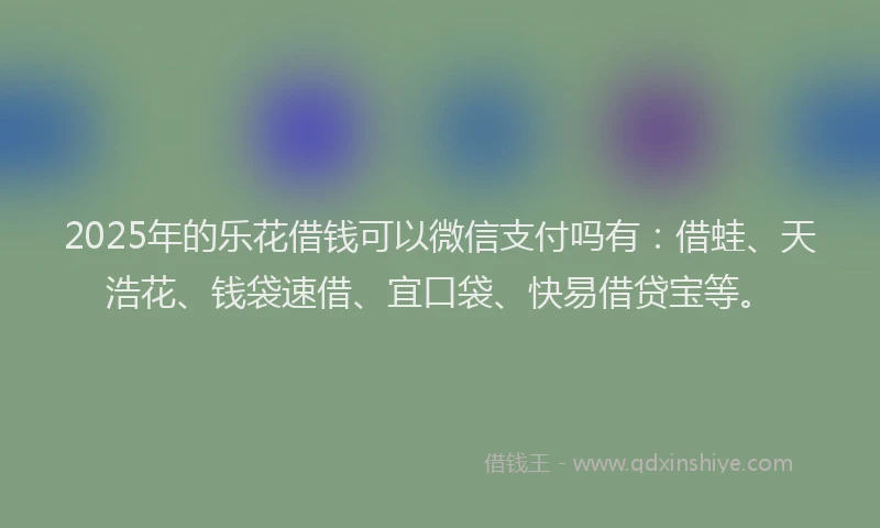 2025年的乐花借钱可以微信支付吗有：借蛙、天浩花、钱袋速借、宜口袋、快易借贷宝等。