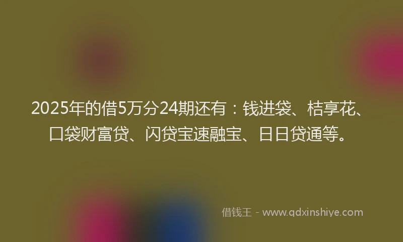 2025年的借5万分24期还有：钱进袋、桔享花、口袋财富贷、闪贷宝速融宝、日日贷通等。