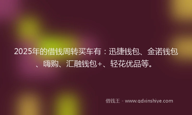 2025年的借钱周转买车有：迅捷钱包、金诺钱包、嗨购、汇融钱包+、轻花优品等。