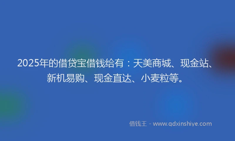 2025年的借贷宝借钱给有：天美商城、现金站、新机易购、现金直达、小麦粒等。