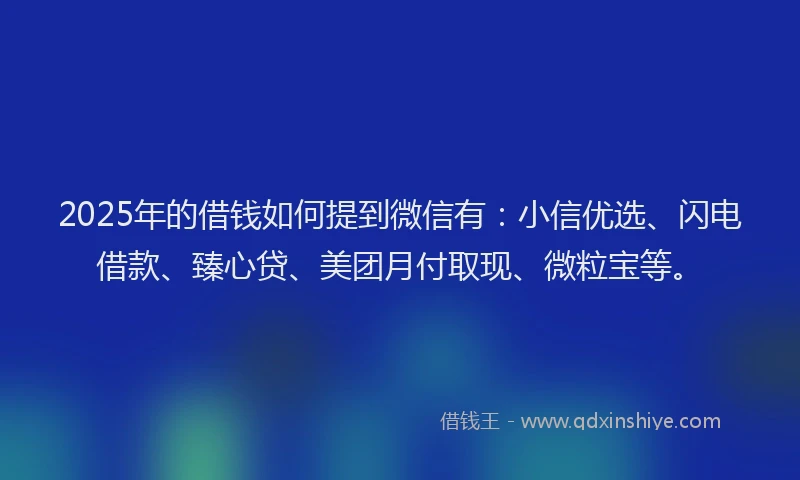 2025年的借钱如何提到微信有：小信优选、闪电借款、臻心贷、美团月付取现、微粒宝等。