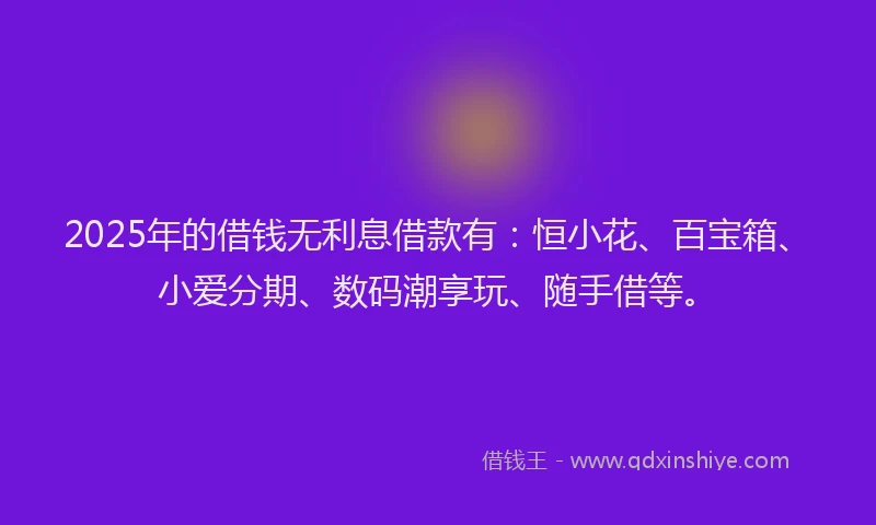 2025年的借钱无利息借款有：恒小花、百宝箱、小爱分期、数码潮享玩、随手借等。