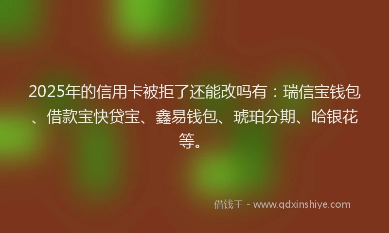 2025年的信用卡被拒了还能改吗有：瑞信宝钱包、借款宝快贷宝、鑫易钱包、琥珀分期、哈银花等。