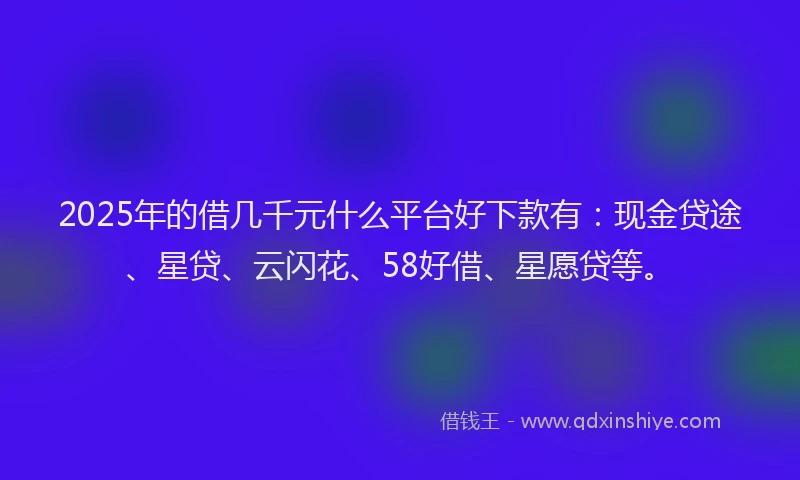 2025年的借几千元什么平台好下款有：现金贷途、星贷、云闪花、58好借、星愿贷等。