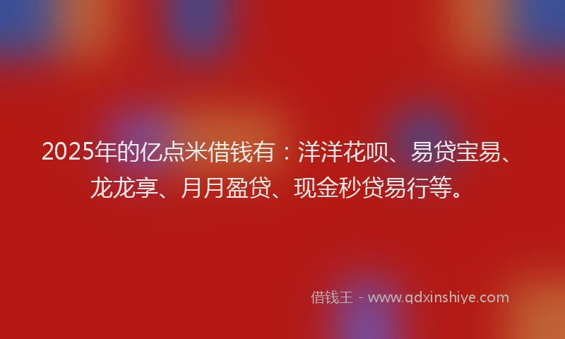 2025年的亿点米借钱有：洋洋花呗、易贷宝易、龙龙享、月月盈贷、现金秒贷易行等。