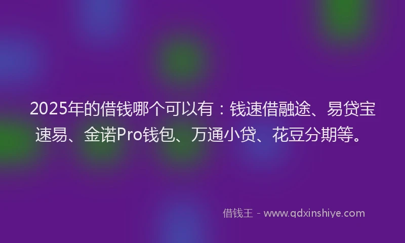 2025年的借钱哪个可以有：钱速借融途、易贷宝速易、金诺Pro钱包、万通小贷、花豆分期等。