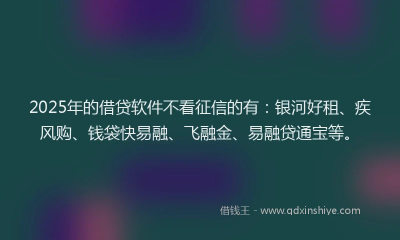 2025年的借贷软件不看征信的有：银河好租、疾风购、钱袋快易融、飞融金、易融贷通宝等。