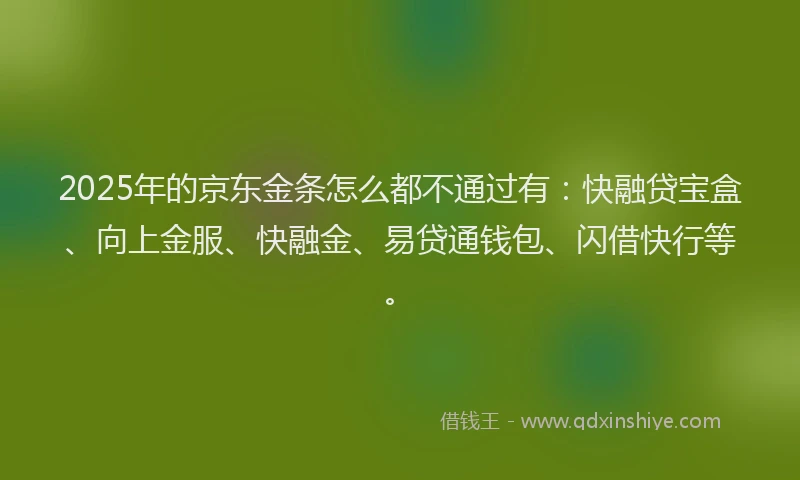2025年的京东金条怎么都不通过有：快融贷宝盒、向上金服、快融金、易贷通钱包、闪借快行等。