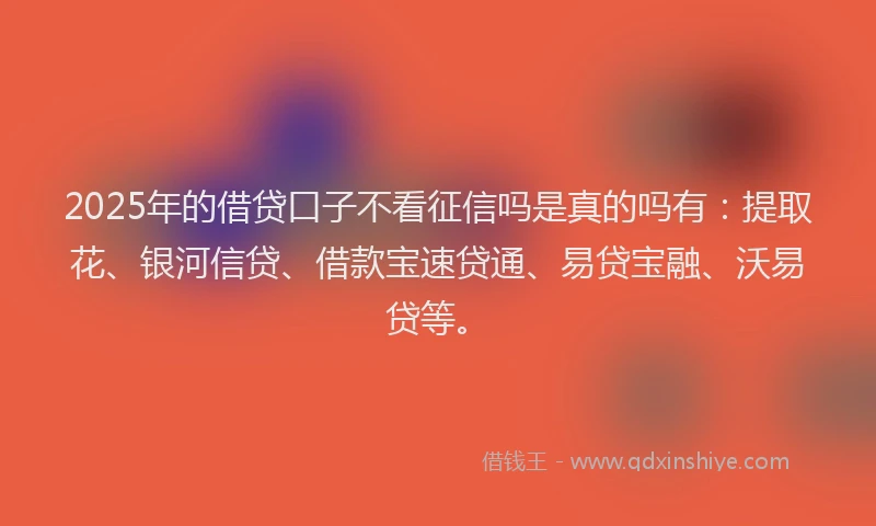 2025年的借贷口子不看征信吗是真的吗有：提取花、银河信贷、借款宝速贷通、易贷宝融、沃易贷等。